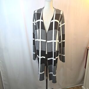 Breckenridge Women's Plus 2X Open Cardigan Sweater Window Pane Black Grey White